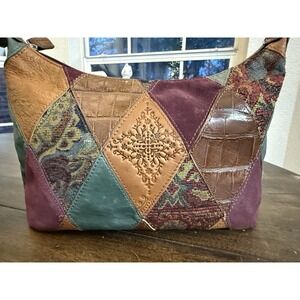 Vintage Fossil Patchwork Leather & Suede Hobo Shoulder Bag Boho